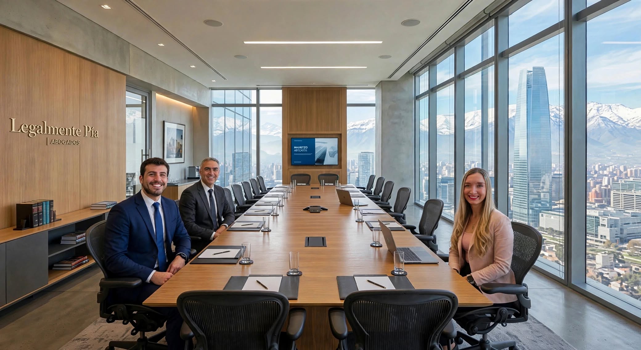 Sala de directorio ejecutiva en Santiago con vista al Costanera Center — Mesías Creador